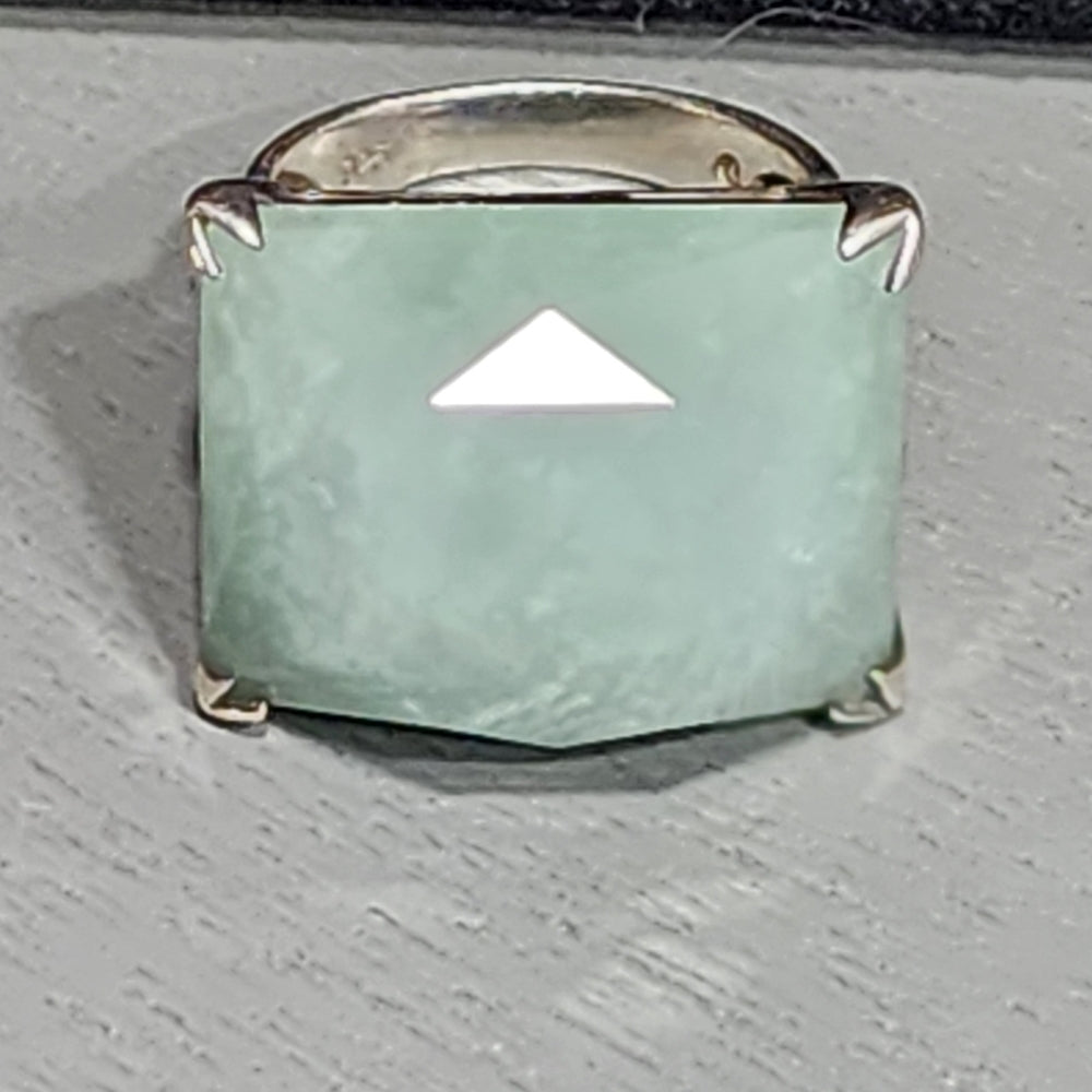 Statement sterling silver chunky ring light green stone Multifaceted size 9
