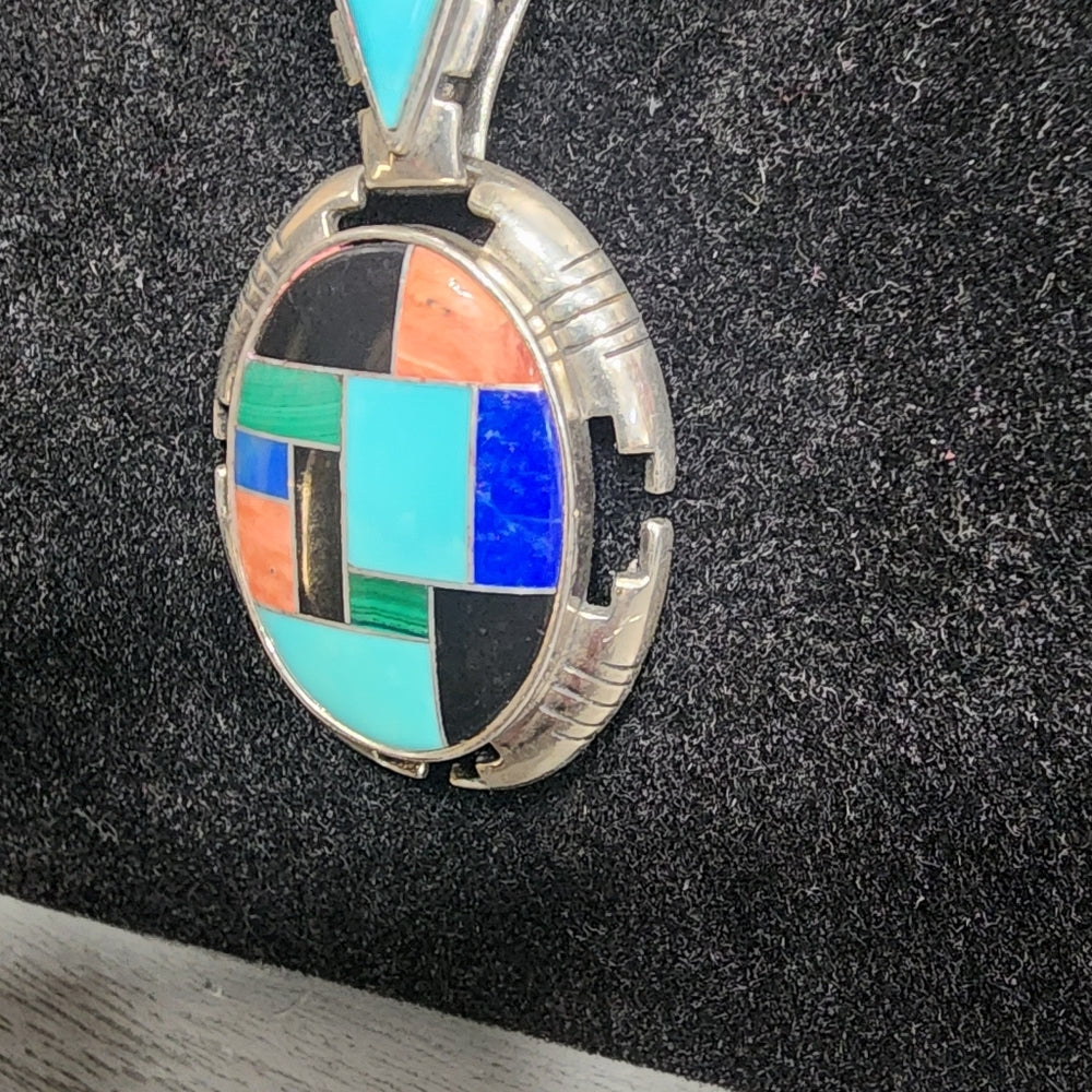 Carolyn Pollack Relios Sterling silver inlay necklace pendant turquoise Onyx