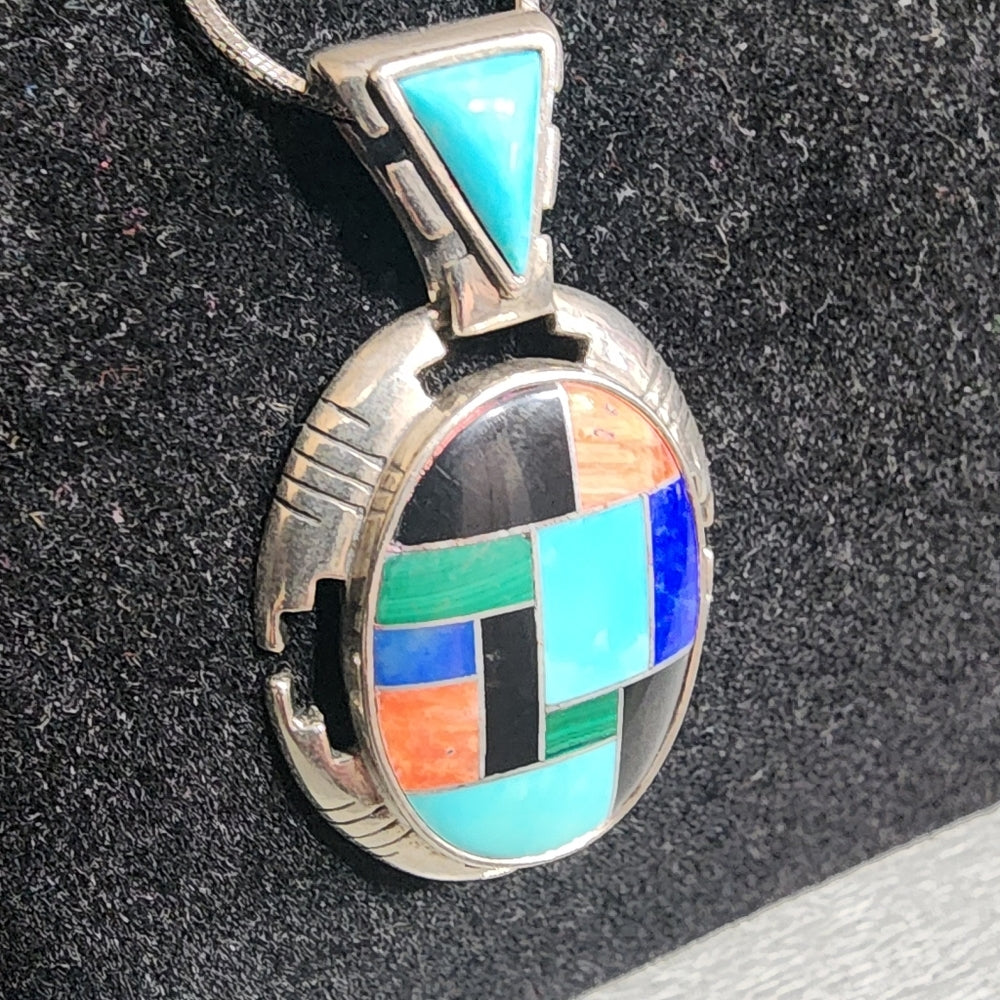 Carolyn Pollack Relios Sterling silver inlay necklace pendant turquoise Onyx