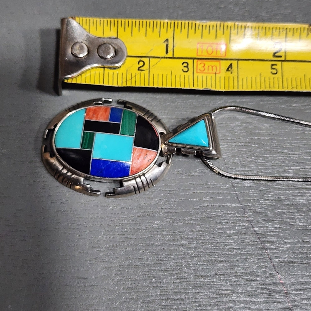 Carolyn Pollack Relios Sterling silver inlay necklace pendant turquoise Onyx