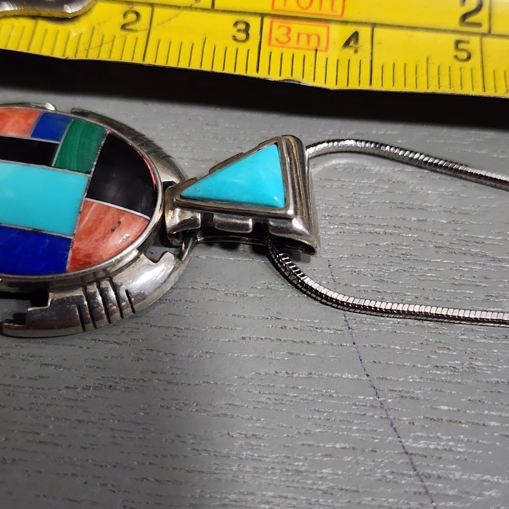 Carolyn Pollack Relios Sterling silver inlay necklace pendant turquoise Onyx