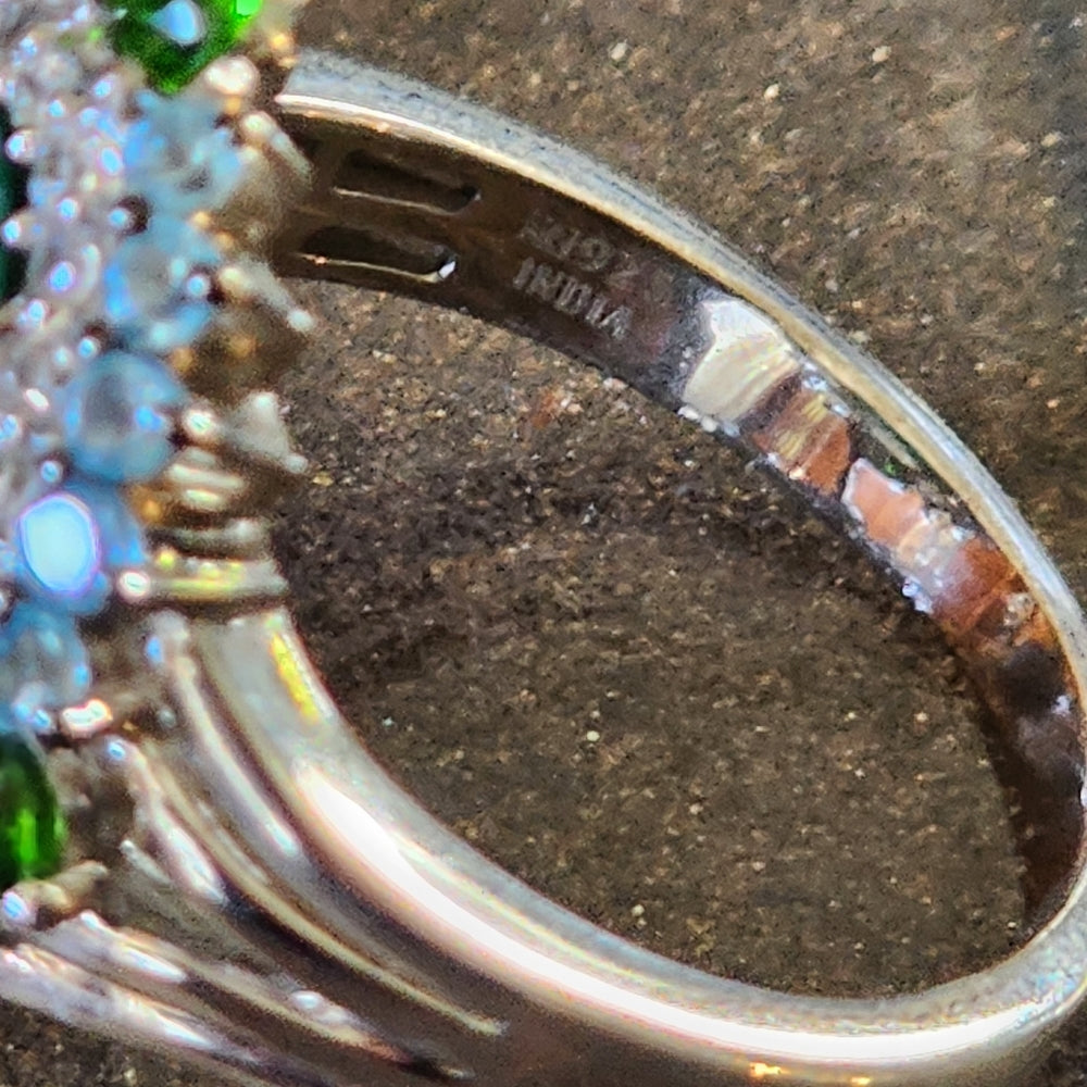 Sterling silver ring with turquoise diamonds blue & green stones size 10