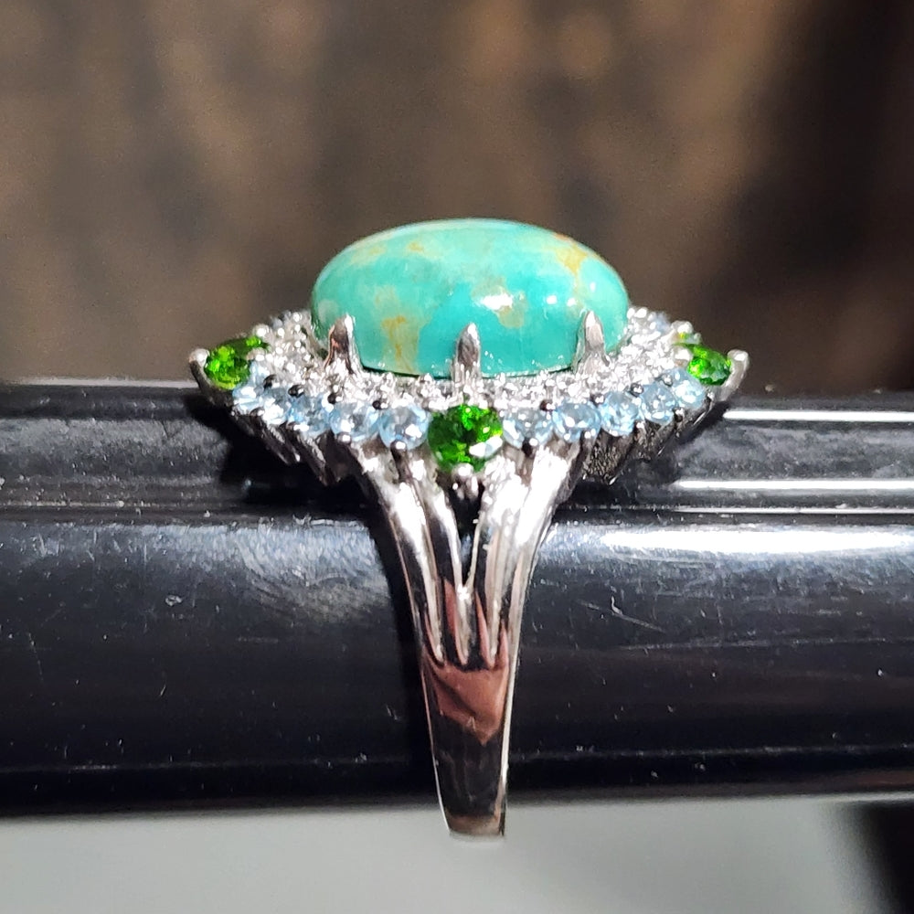 Sterling silver ring with turquoise diamonds blue & green stones size 10