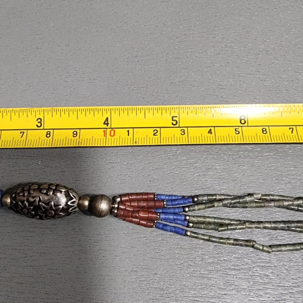 Lapis coral multi gemstone 3 strand southwestern dangle necklace
