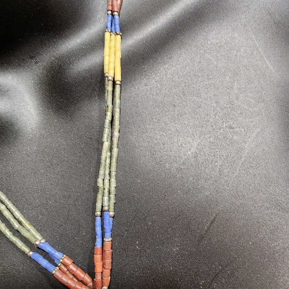 Lapis coral multi gemstone 3 strand southwestern dangle necklace