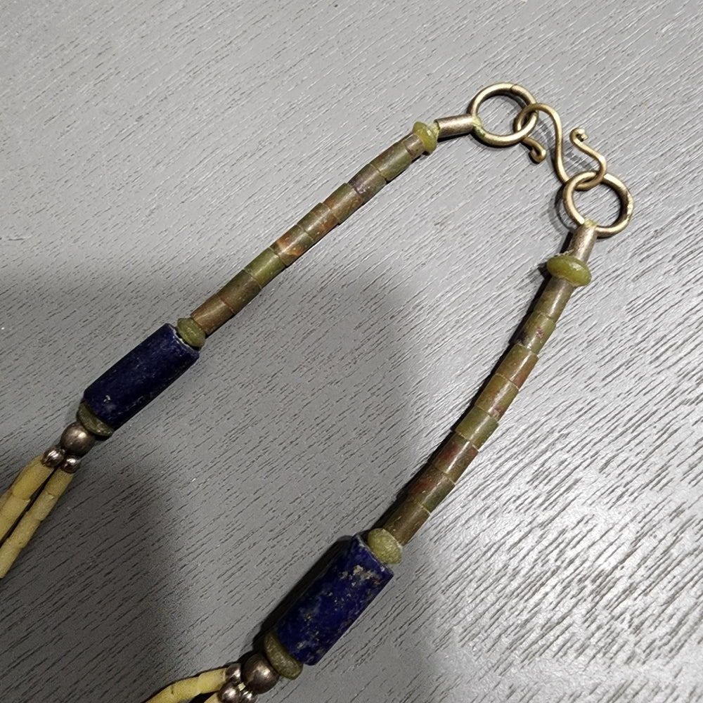 Lapis coral multi gemstone 3 strand southwestern dangle necklace
