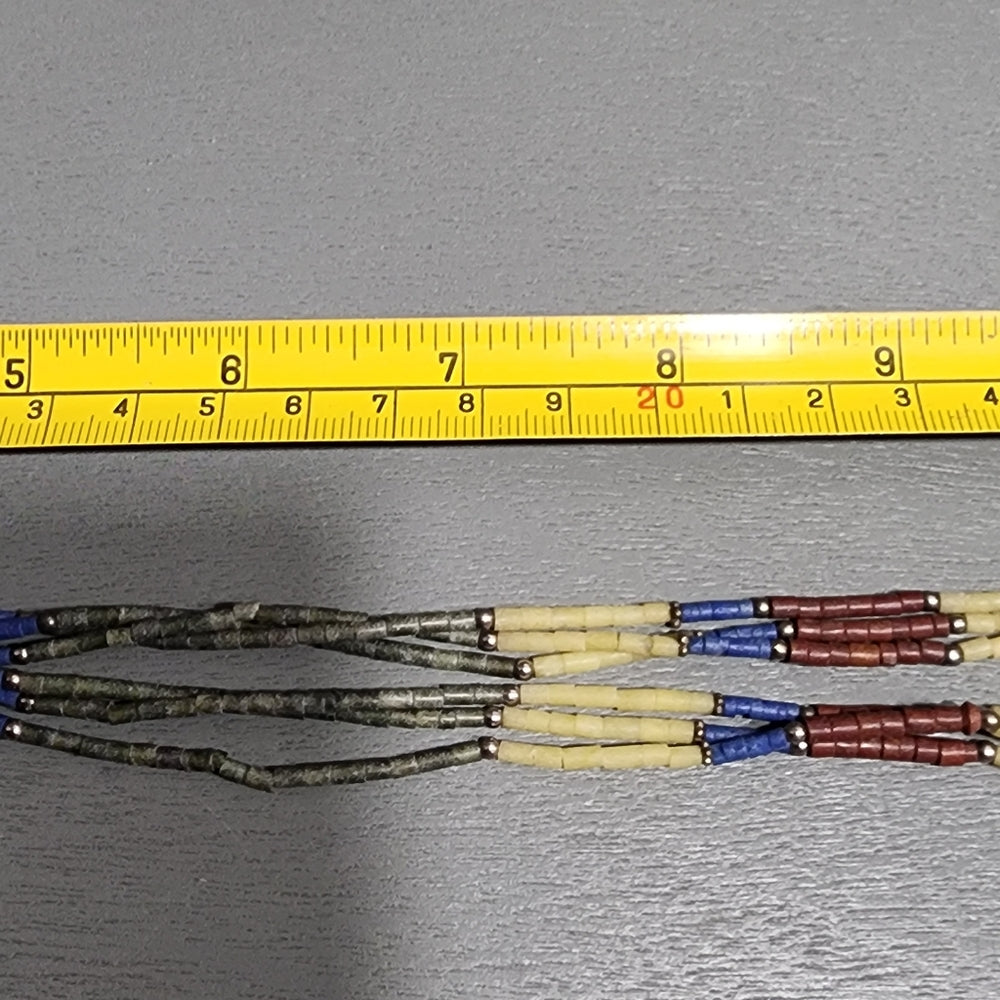 Lapis coral multi gemstone 3 strand southwestern dangle necklace