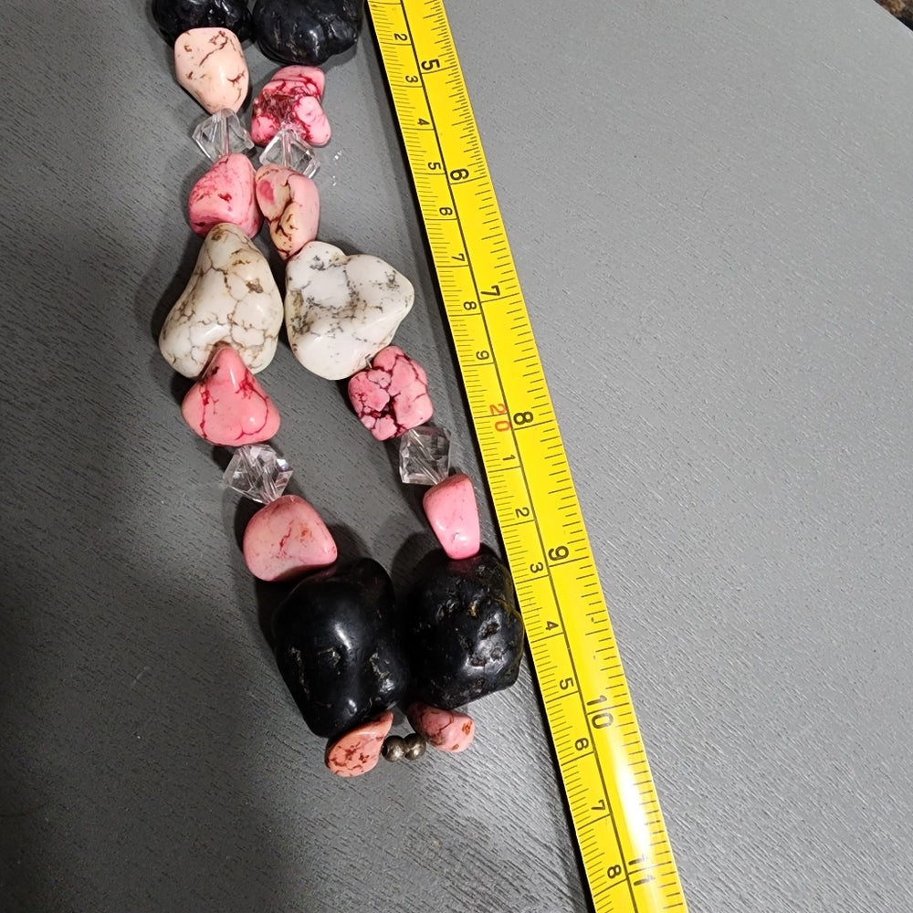 Big chunky semi Precious gemstones pink black white stones
