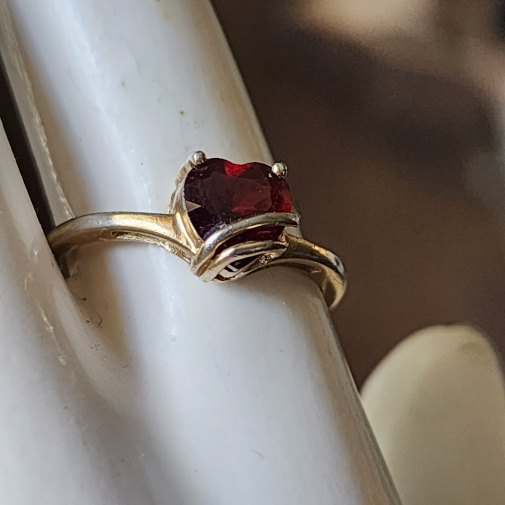Sterling silver gold vermeil red stone heart ring size 8
