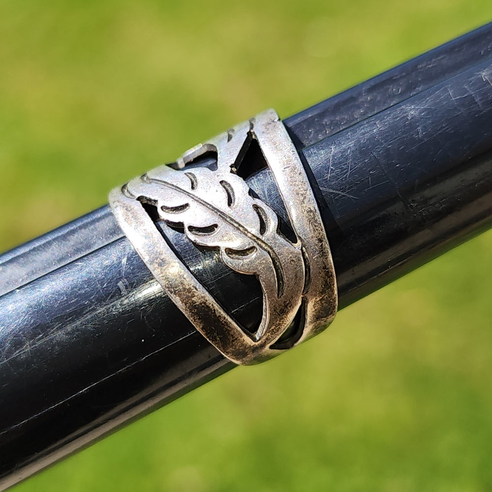 Vintage sterling silver mexico leaf wide ring size 8 & up adjustable signed MLM
