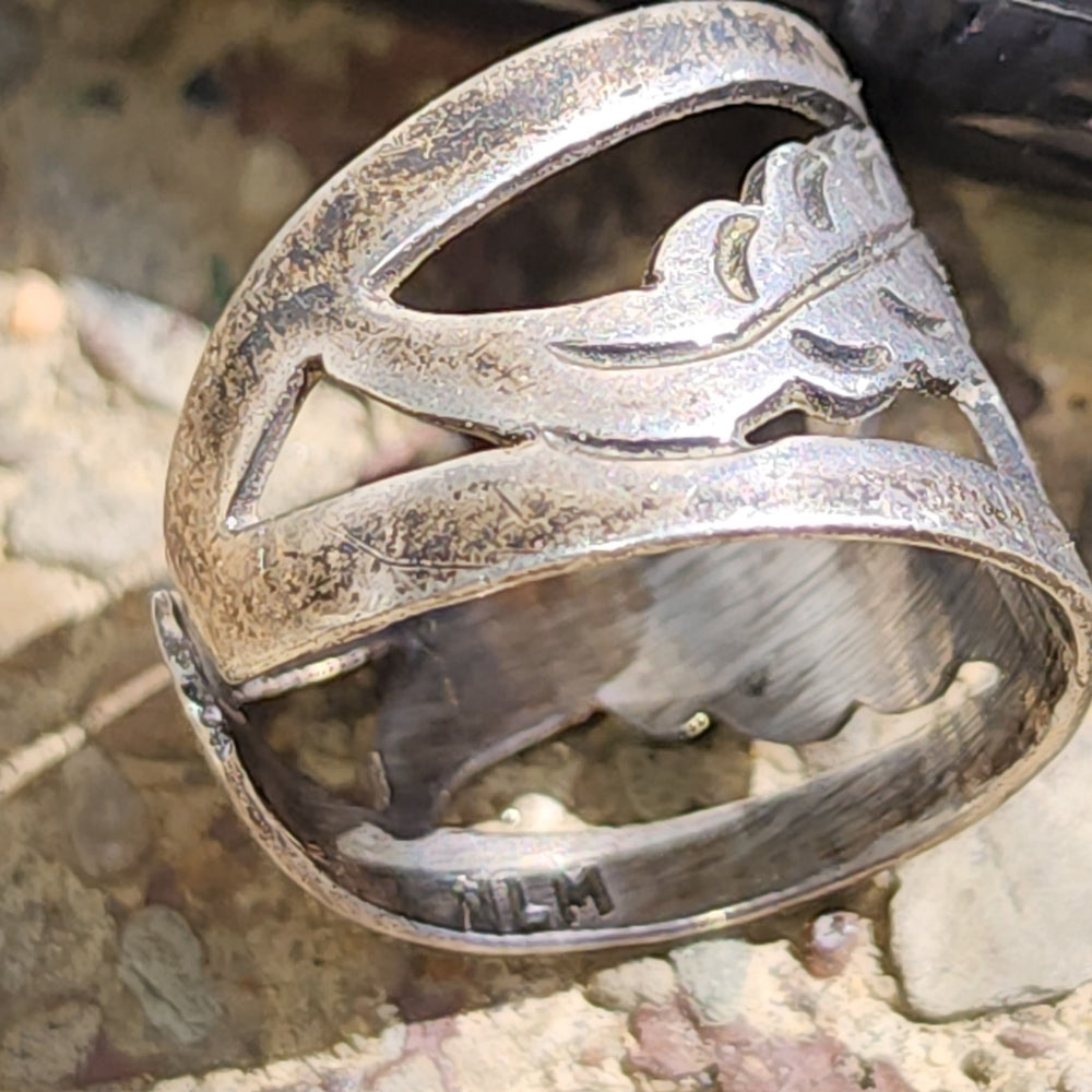 Vintage sterling silver mexico leaf wide ring size 8 & up adjustable signed MLM