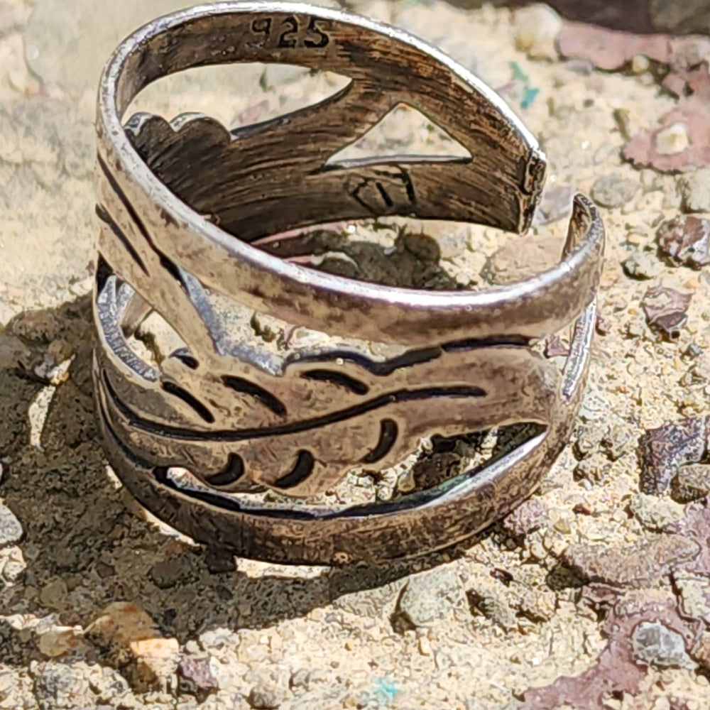 Vintage sterling silver mexico leaf wide ring size 8 & up adjustable signed MLM