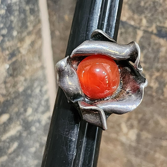 Georg Jensen type big sterling silver Mid century modern ring size 7 carnelian