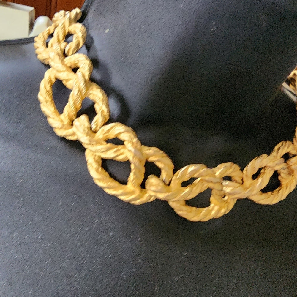 Statement rope knot pretzel choker collar bib necklace gold tone jewelry