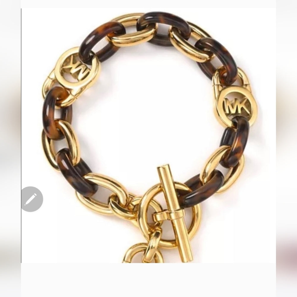 Micheal Kors MK Logo Signature  gold tone link bracelet designer jewelry