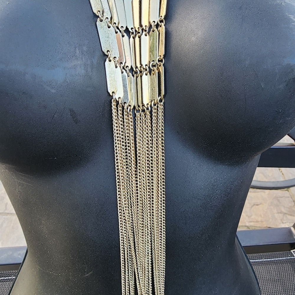 High fashion statement dangle chains chocker necklace gold tone