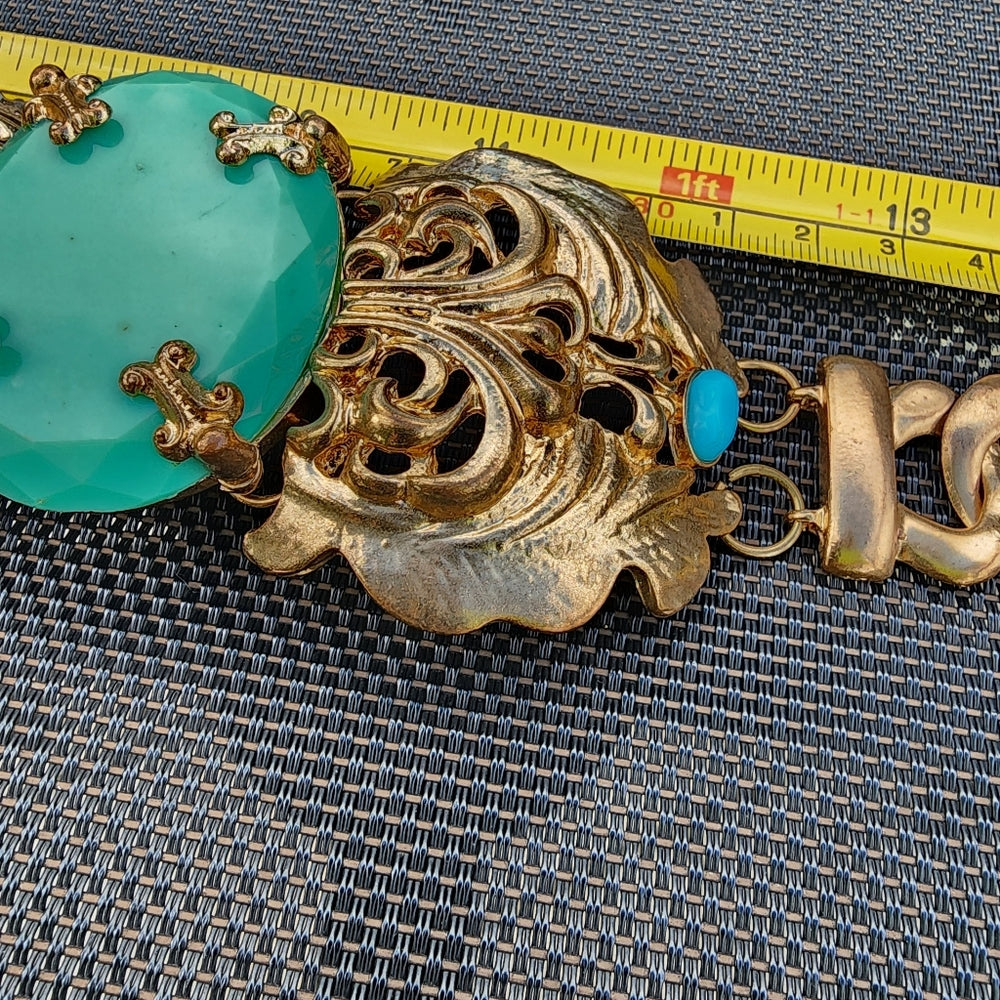 Fashion costume jewelry necklace chunky gold tone blue turquoise acrylic