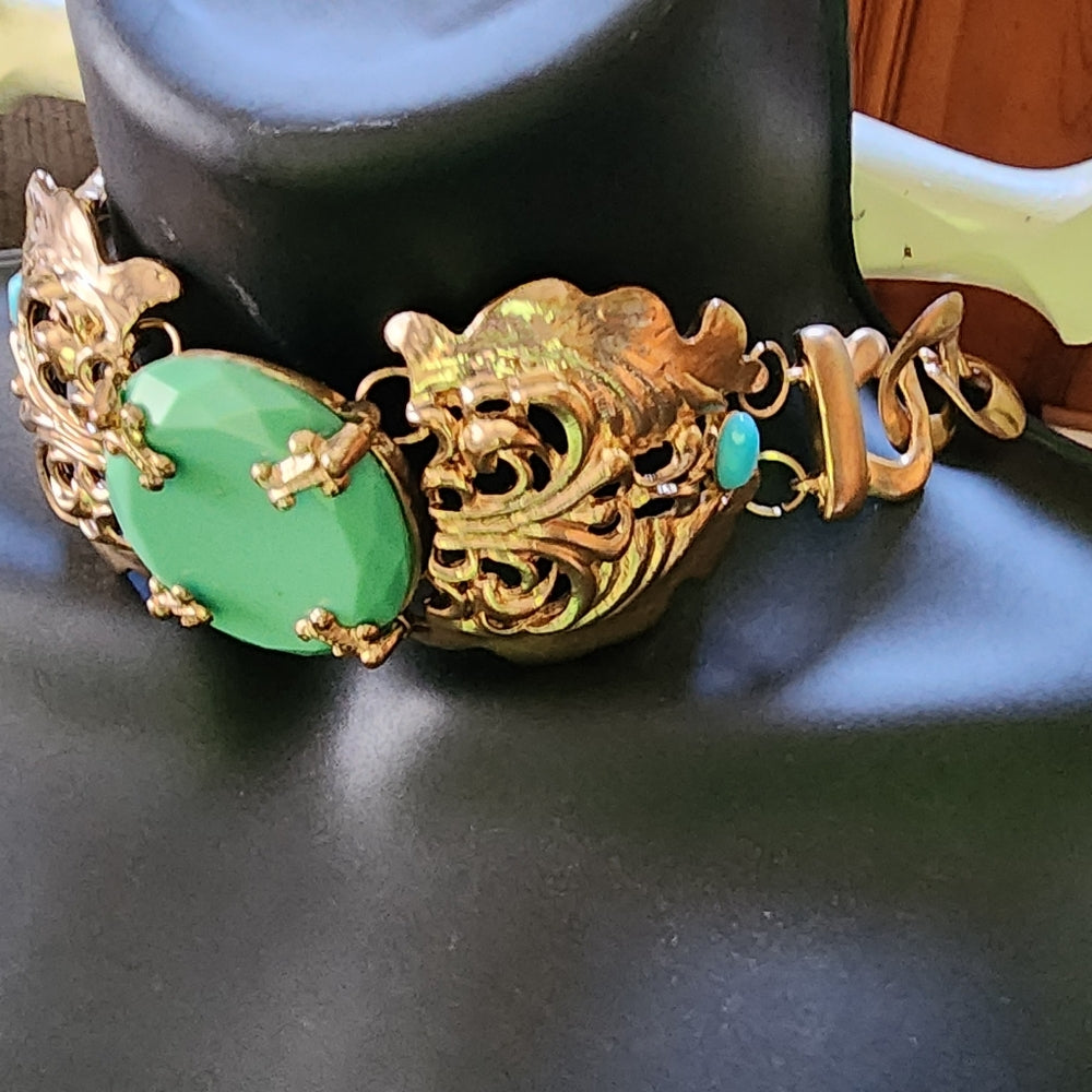 Fashion costume jewelry necklace chunky gold tone blue turquoise acrylic
