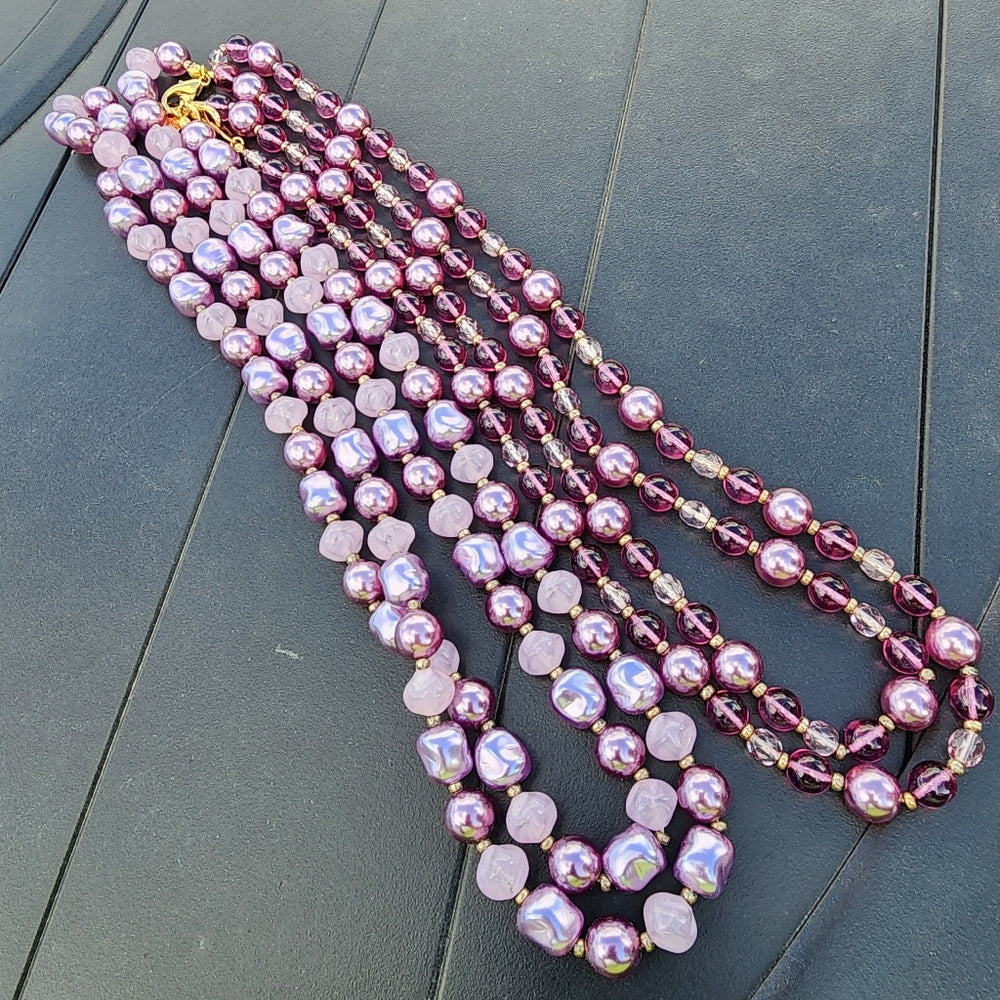 Bundle lot 2 Joan Rivers purple glass beaded necklaces designer jewelry