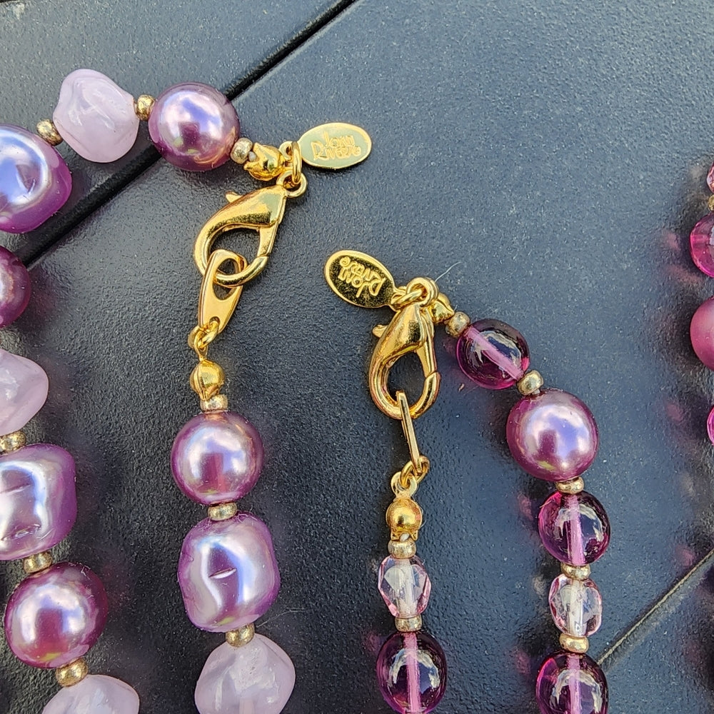 Bundle lot 2 Joan Rivers purple glass beaded necklaces designer jewelry