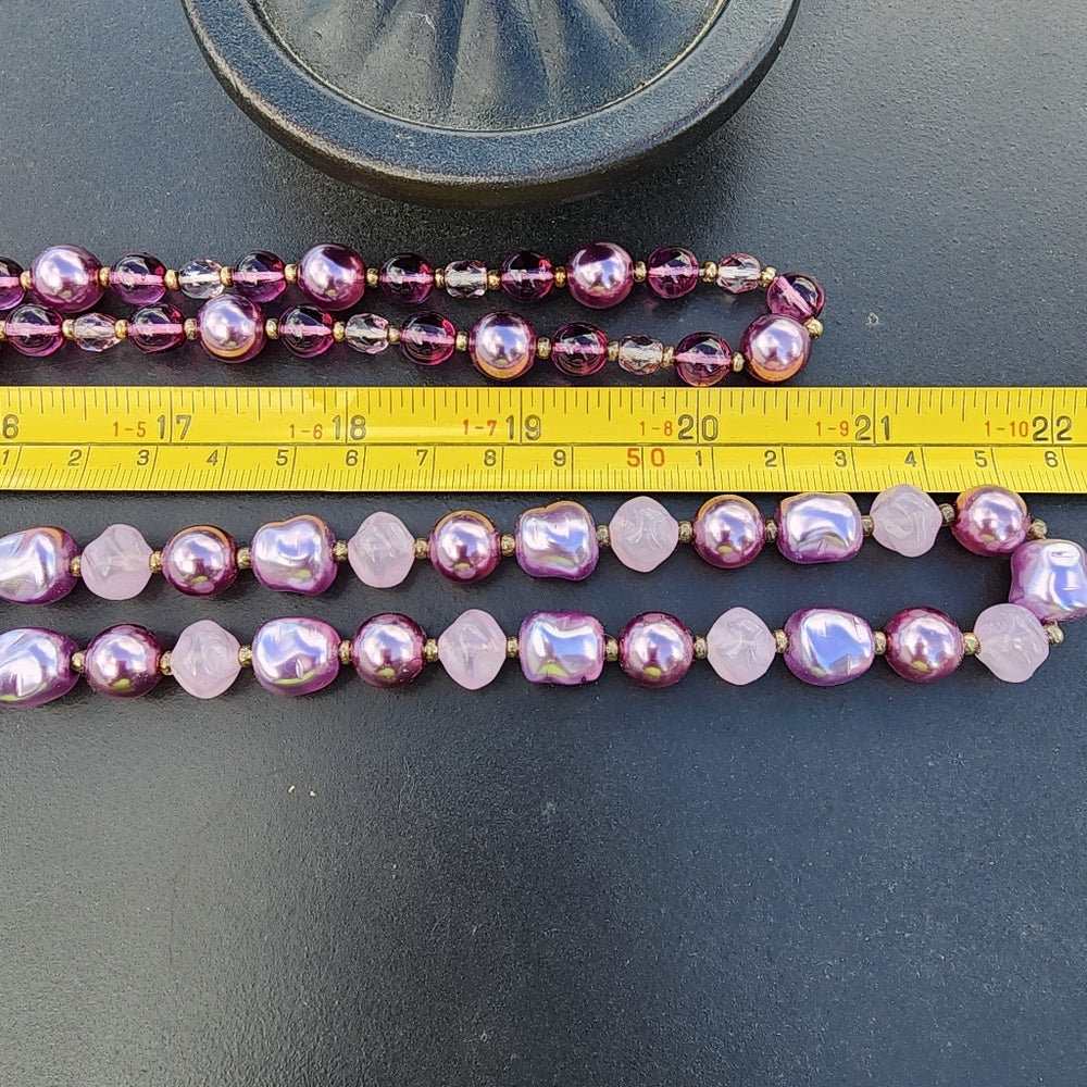 Bundle lot 2 Joan Rivers purple glass beaded necklaces designer jewelry