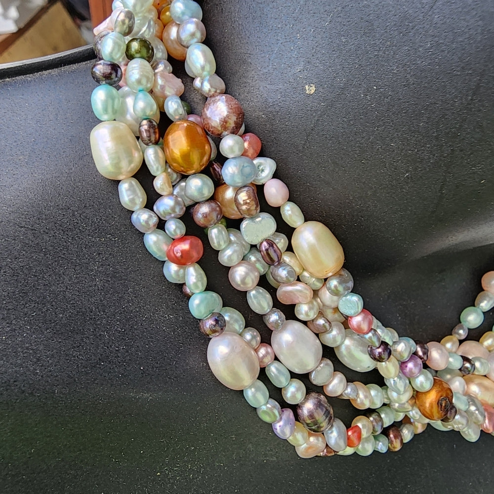 6 strand Real Pearls sterling silver clasp choker necklace fine jewelry