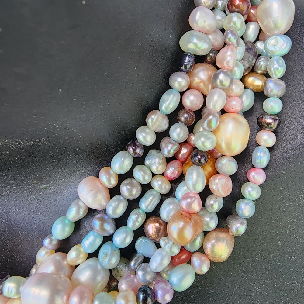 6 strand Real Pearls sterling silver clasp choker necklace fine jewelry