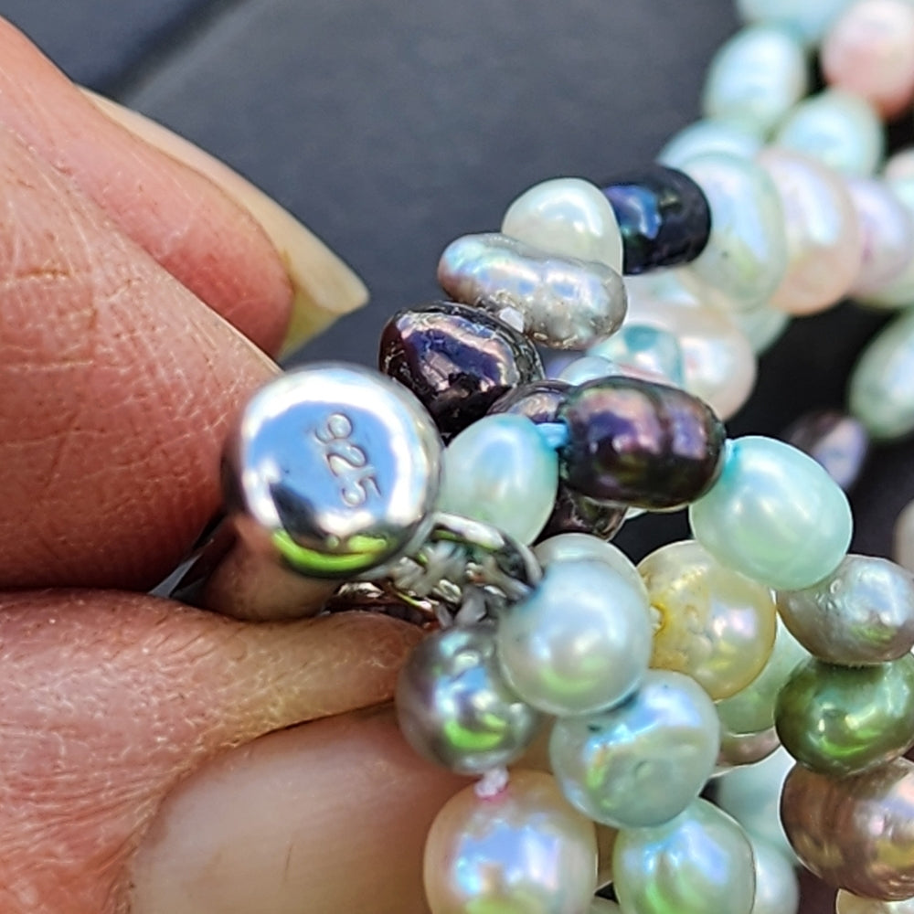 6 strand Real Pearls sterling silver clasp choker necklace fine jewelry