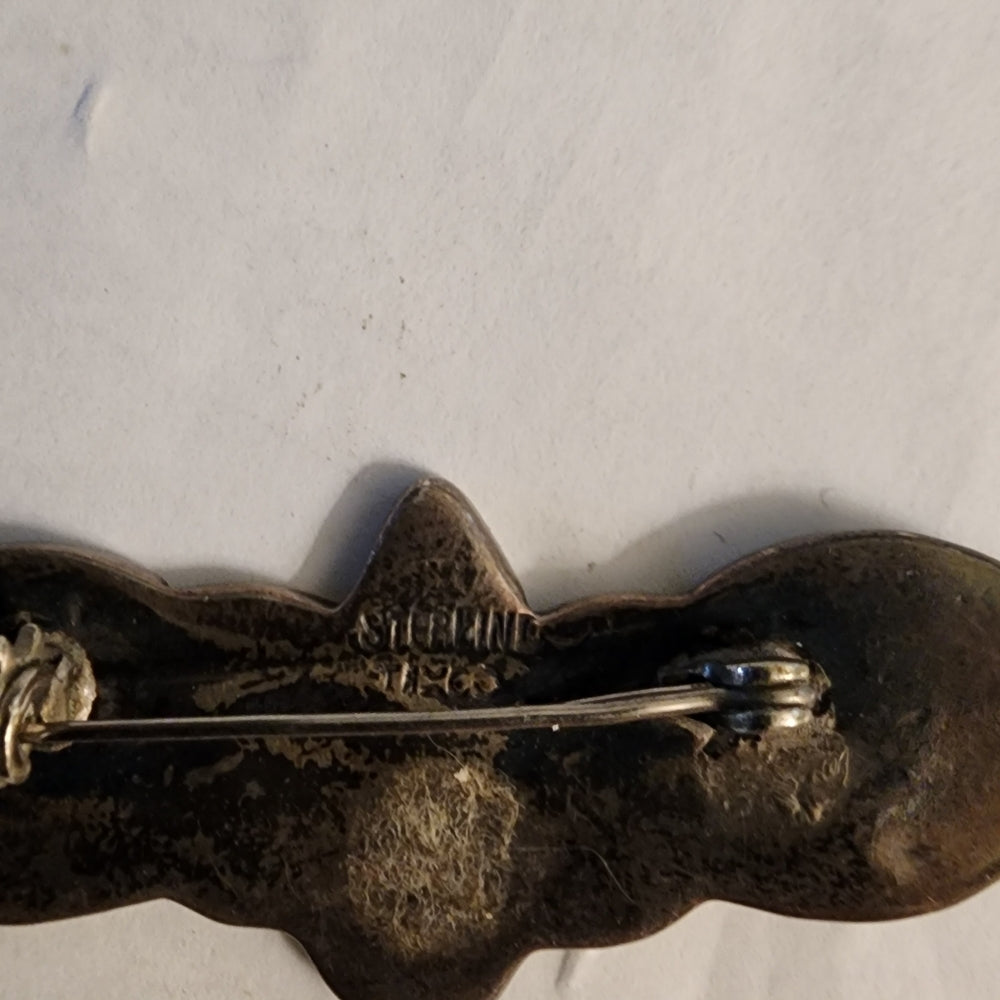 Vintage sterling silver Taxco crushed lapis turquoise brooch scarf pin jewelry