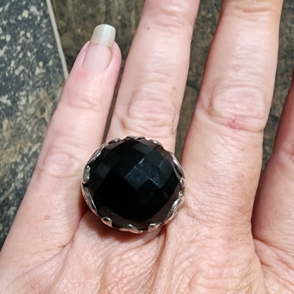 Sterling silver chunky ring with black stone size 7
