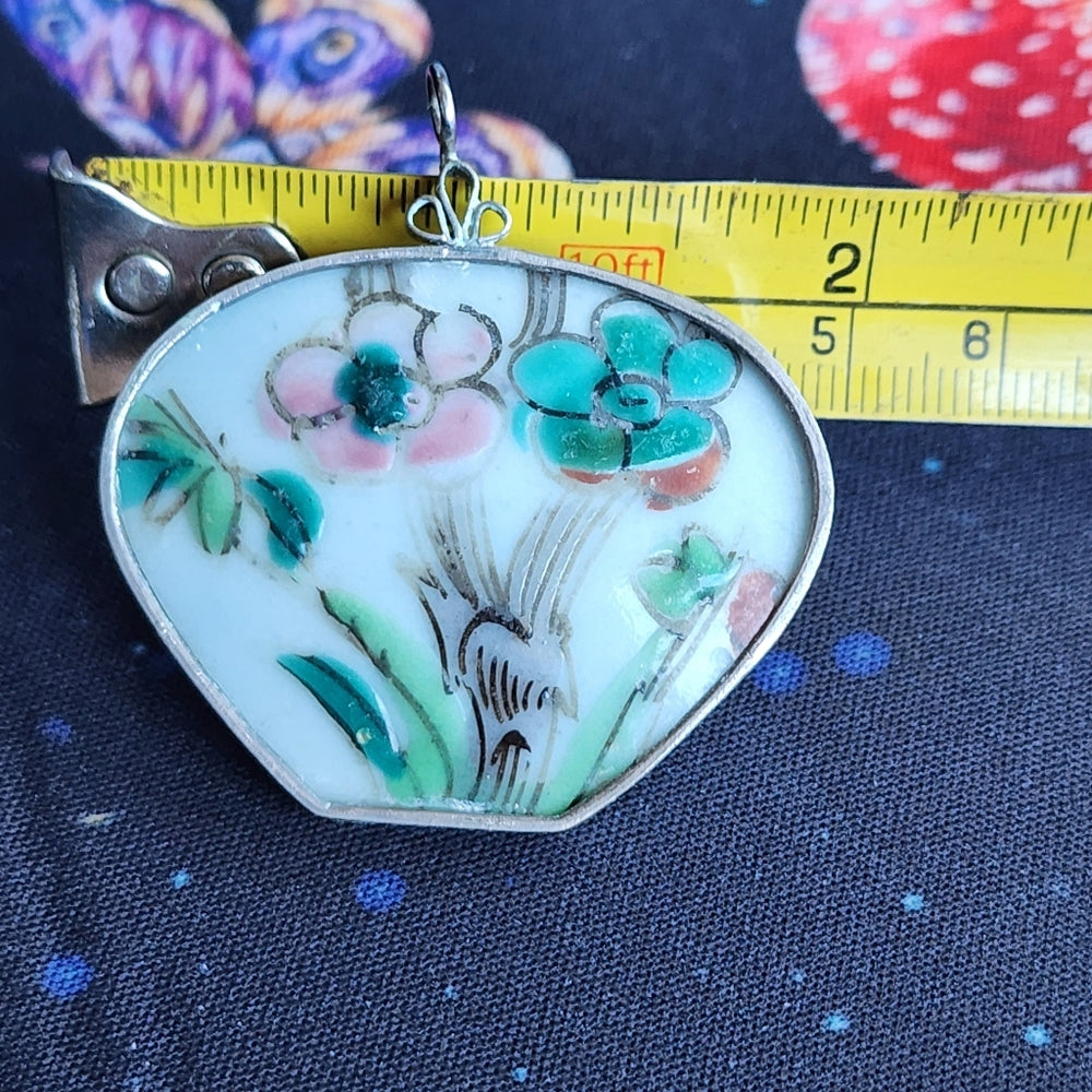 Antique porcelain china hand made pendant flowers Floral jewelry