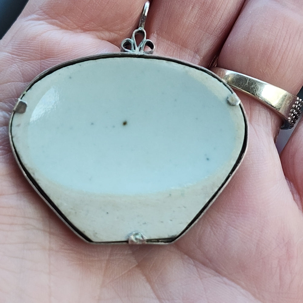 Antique porcelain china hand made pendant flowers Floral jewelry