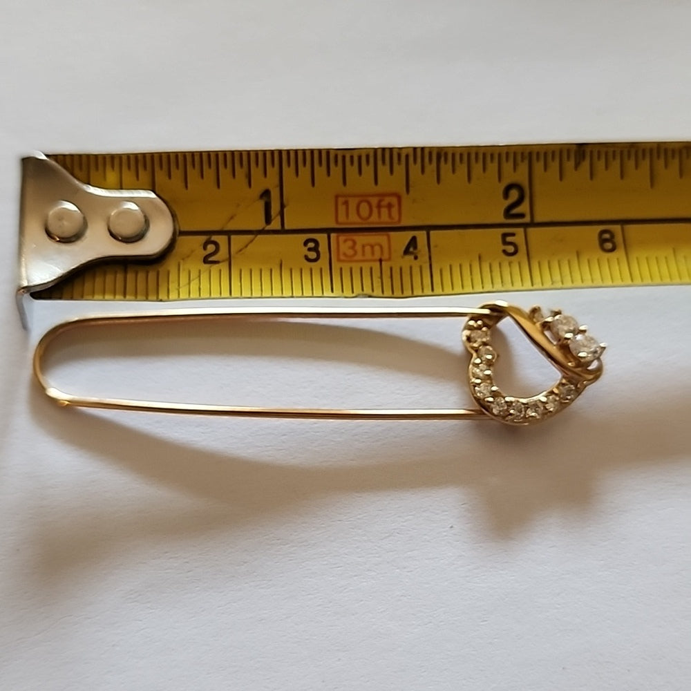 14k yellow gold & diamonds heart scarf pin pendant fine jewelry