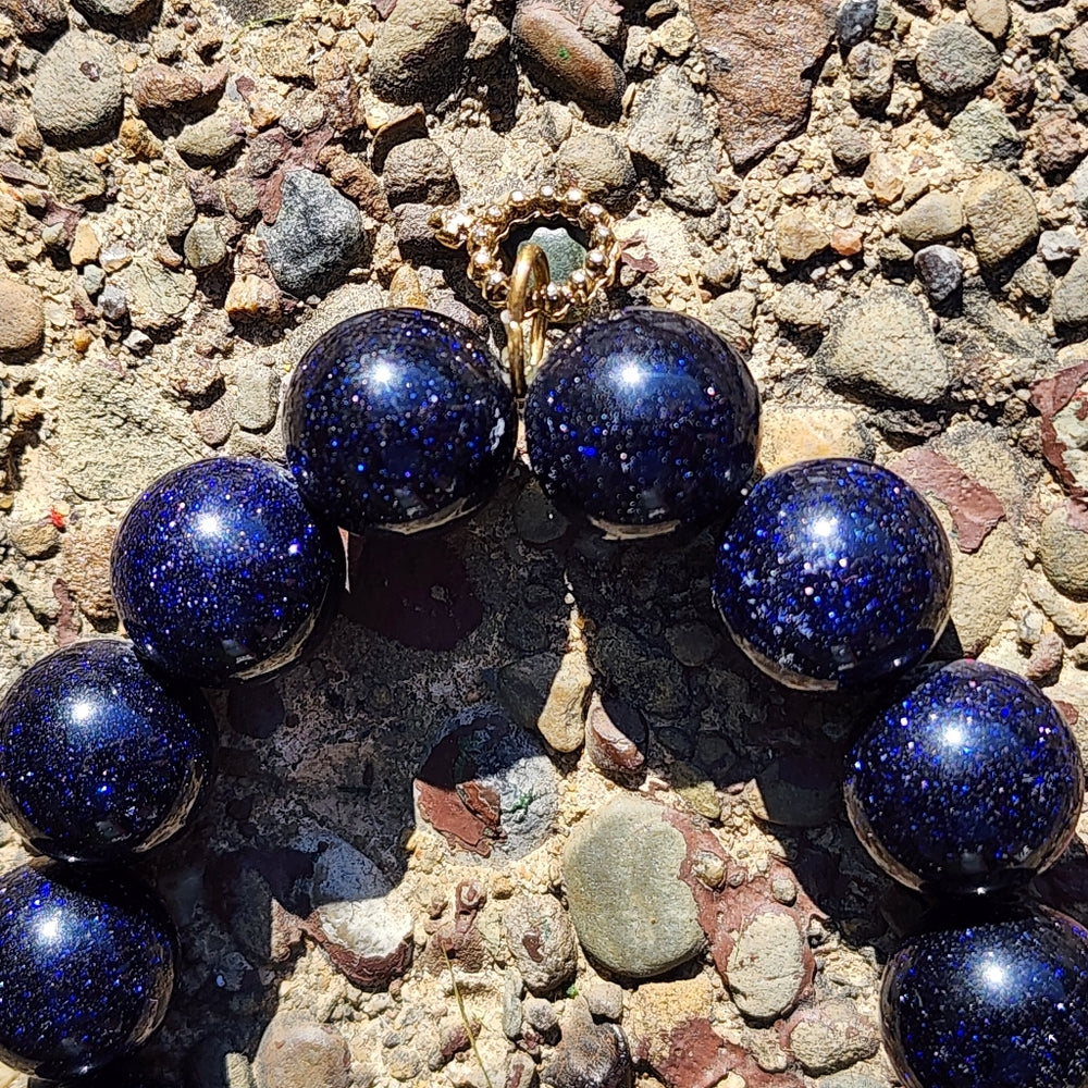 Natural blue sandstone beaded love stretch bracelet fashion costume jewelry