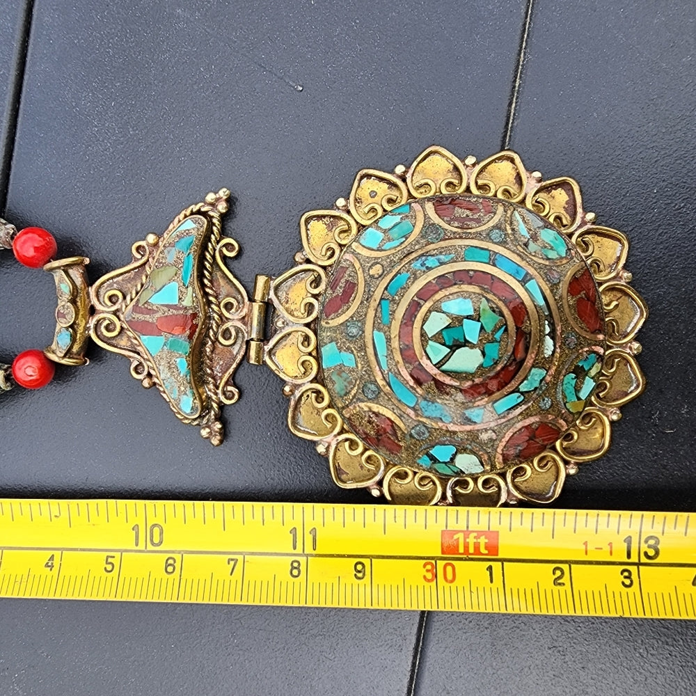 Tibetan crushed turquoise Coral Tibet statement necklace jewelry