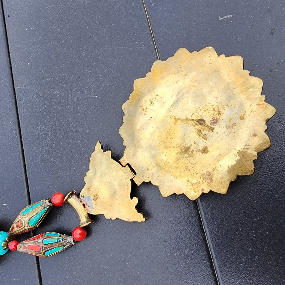 Tibetan crushed turquoise Coral Tibet statement necklace jewelry