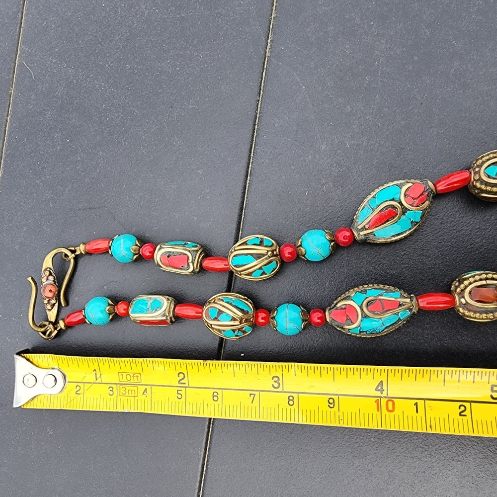 Tibetan crushed turquoise Coral Tibet statement necklace jewelry