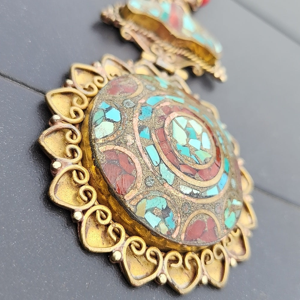 Tibetan crushed turquoise Coral Tibet statement necklace jewelry