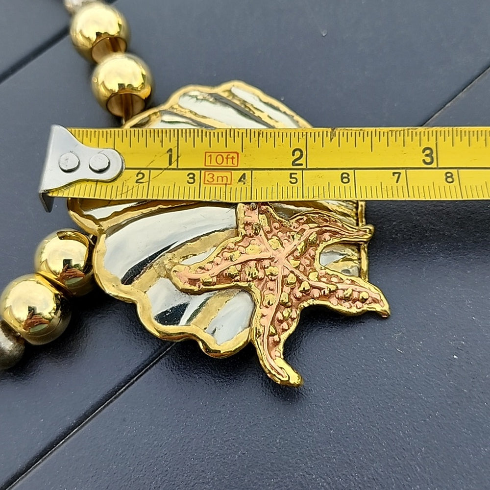 Handmade mixed metals star fish shell pendant pin coker necklace jewelry
