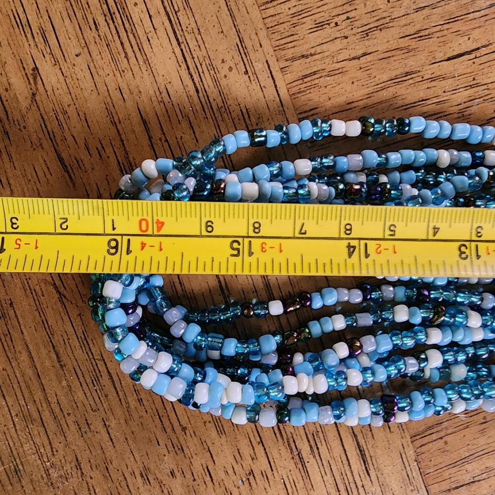 Costume fashion jewelry glass beaded necklace turquoise blue tones