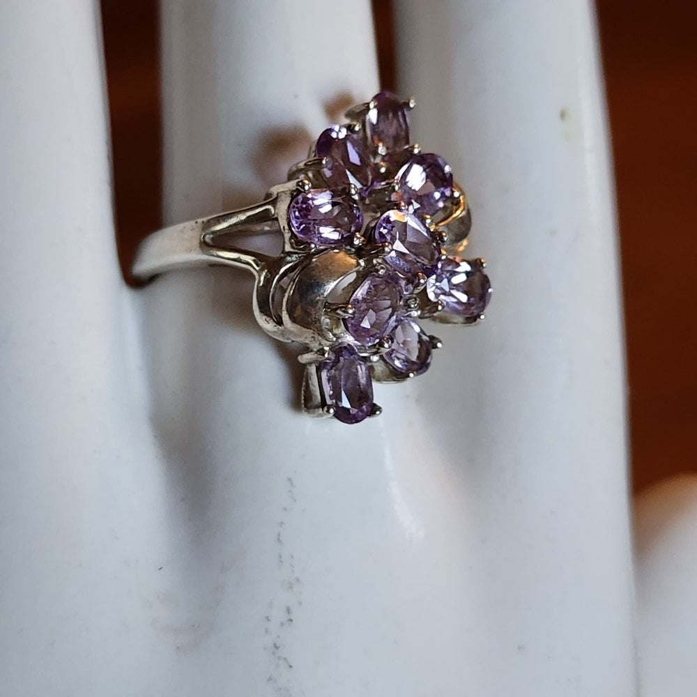 Sterling Silver light purple Amethyst cluster ring size 6.75 fine jewelry