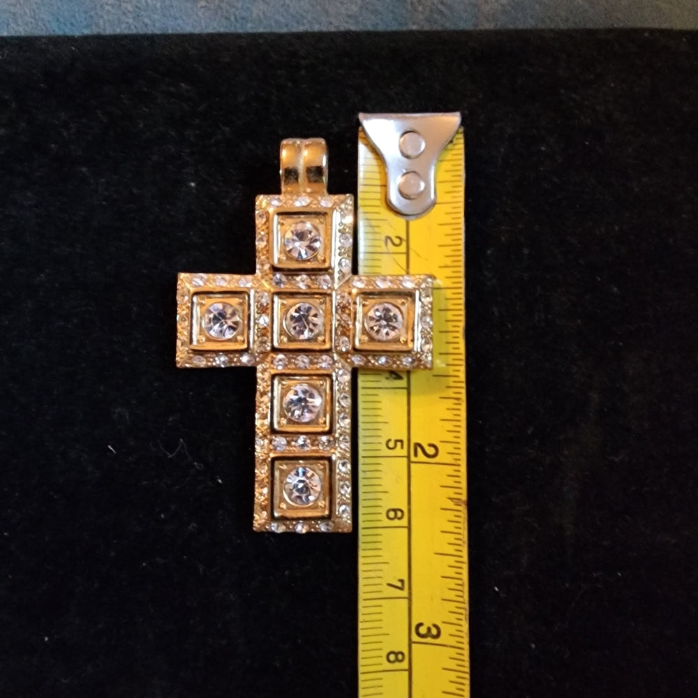 Fashion costume jewelry rhinestone cross pendant for necklace gold tone