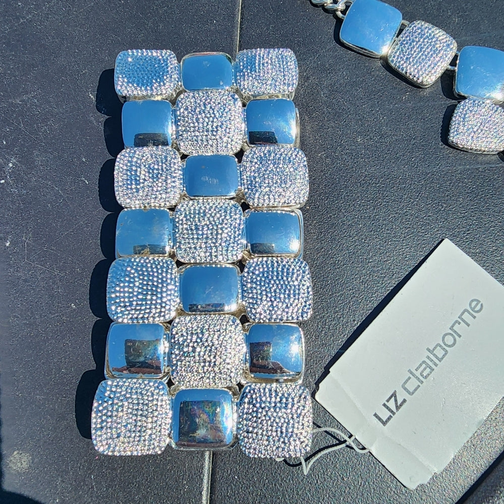 Vintage Liz Claiborne silver tone necklace bracelet matching set lot bundle