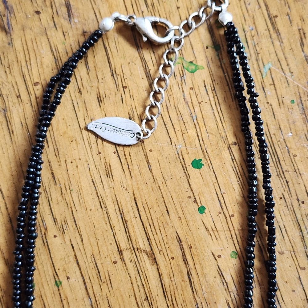 Coldwater Creek fashion costume jewelry black beaded pendant necklace