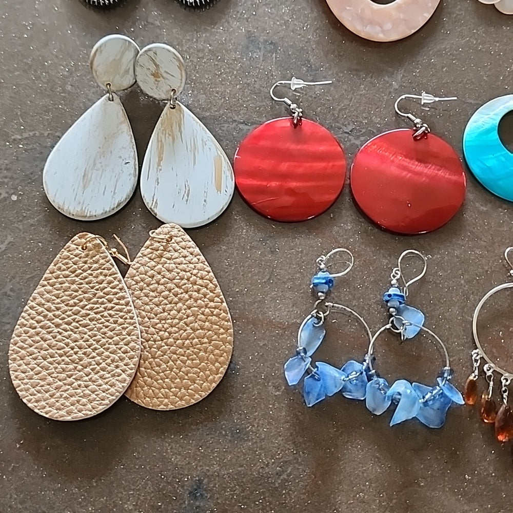 Fashion Jewelry bundle lot pierced earrings red blue dangle wear or resell