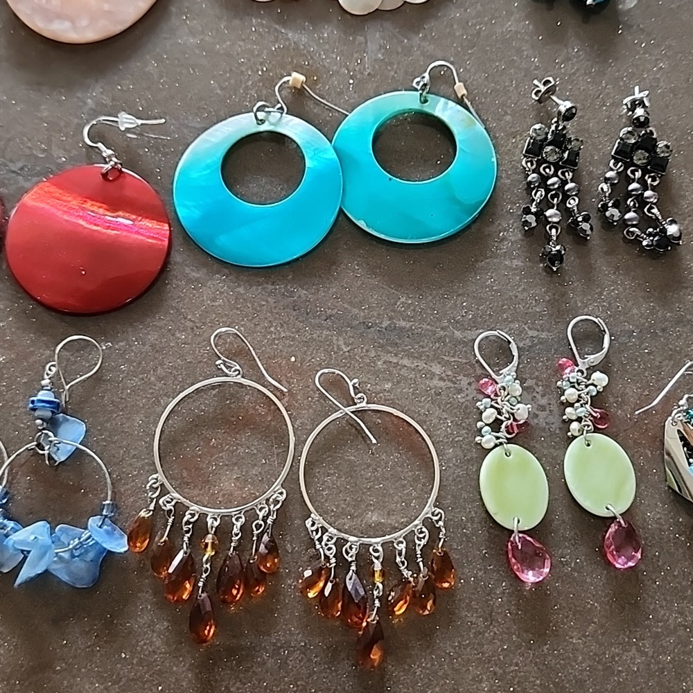 Fashion Jewelry bundle lot pierced earrings red blue dangle wear or resell