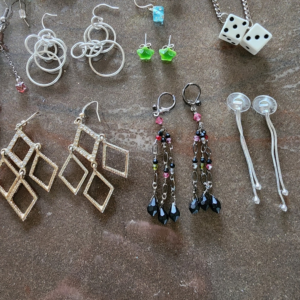 Bundle lot fashion costume jewelry pierced earrings dangle rhinestone dice