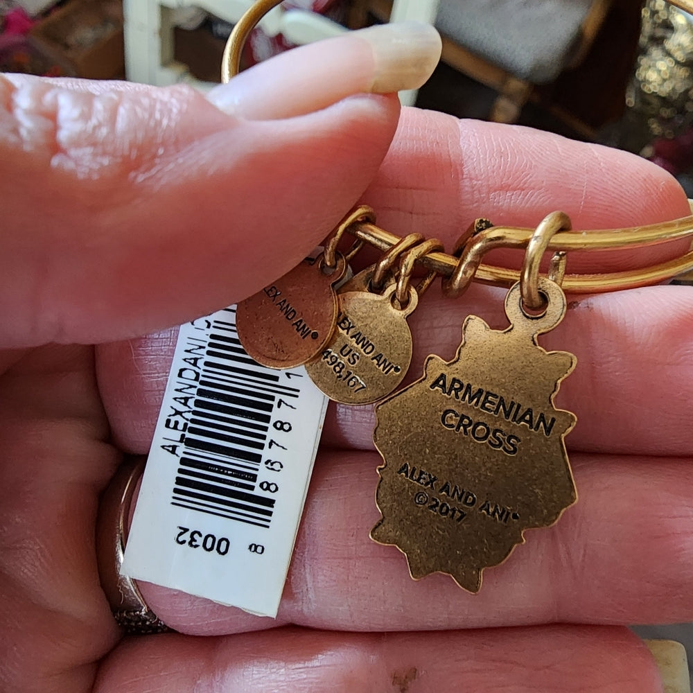 Alex and Ani gold tone Armenian cross bangle bracelet 2017 w original tag