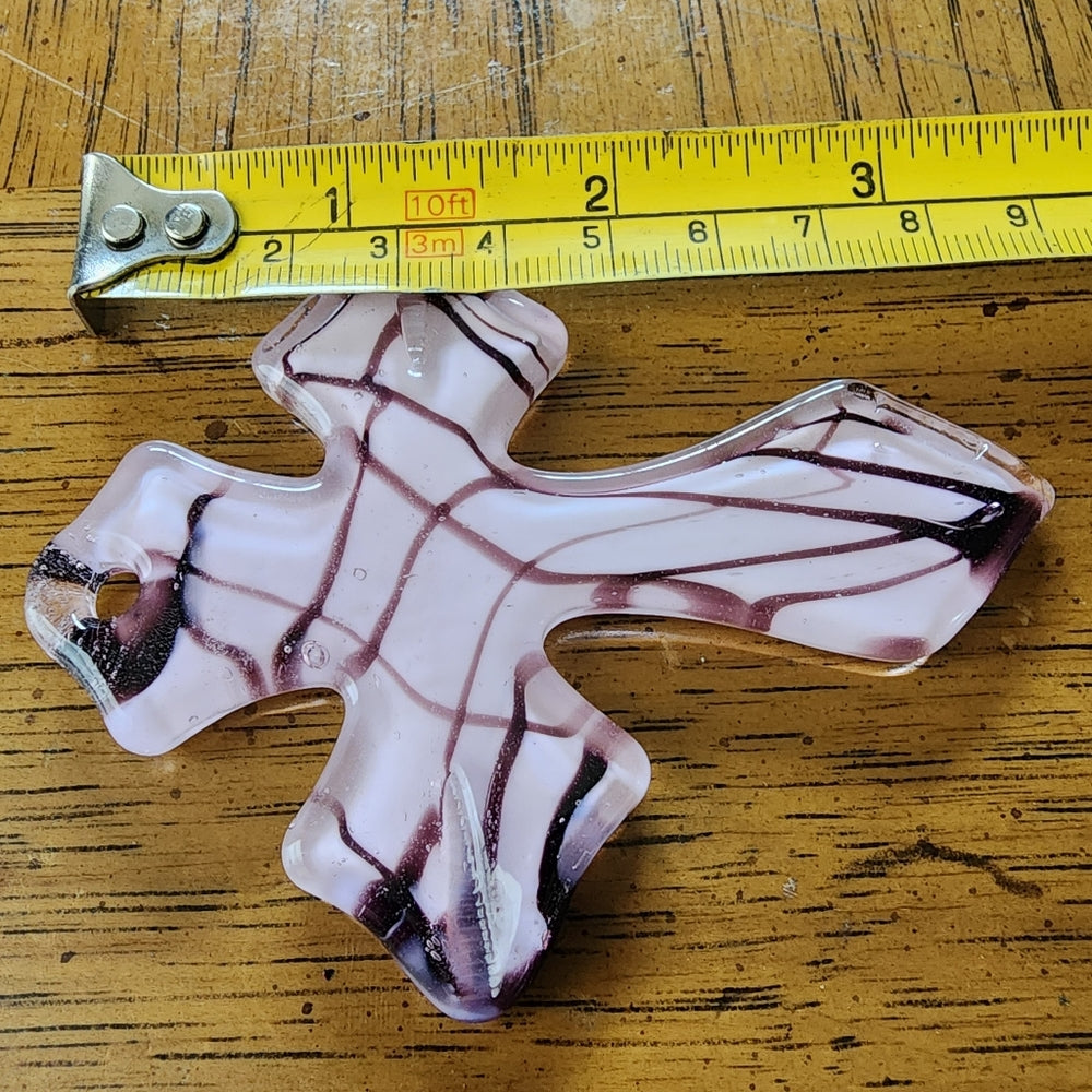 Art glass huge chunky cross pink purple fashion statement pendant jewelry