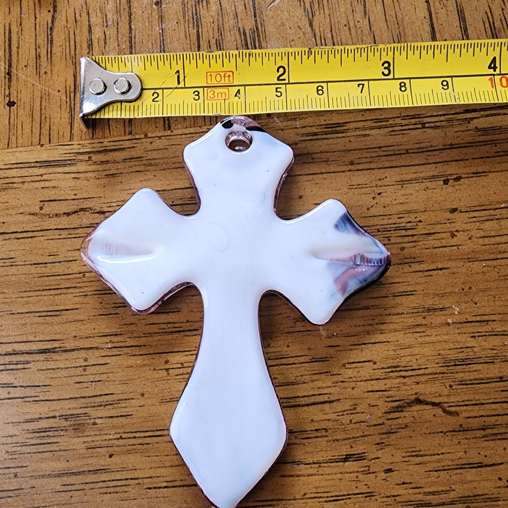 Art glass huge chunky cross pink purple fashion statement pendant jewelry